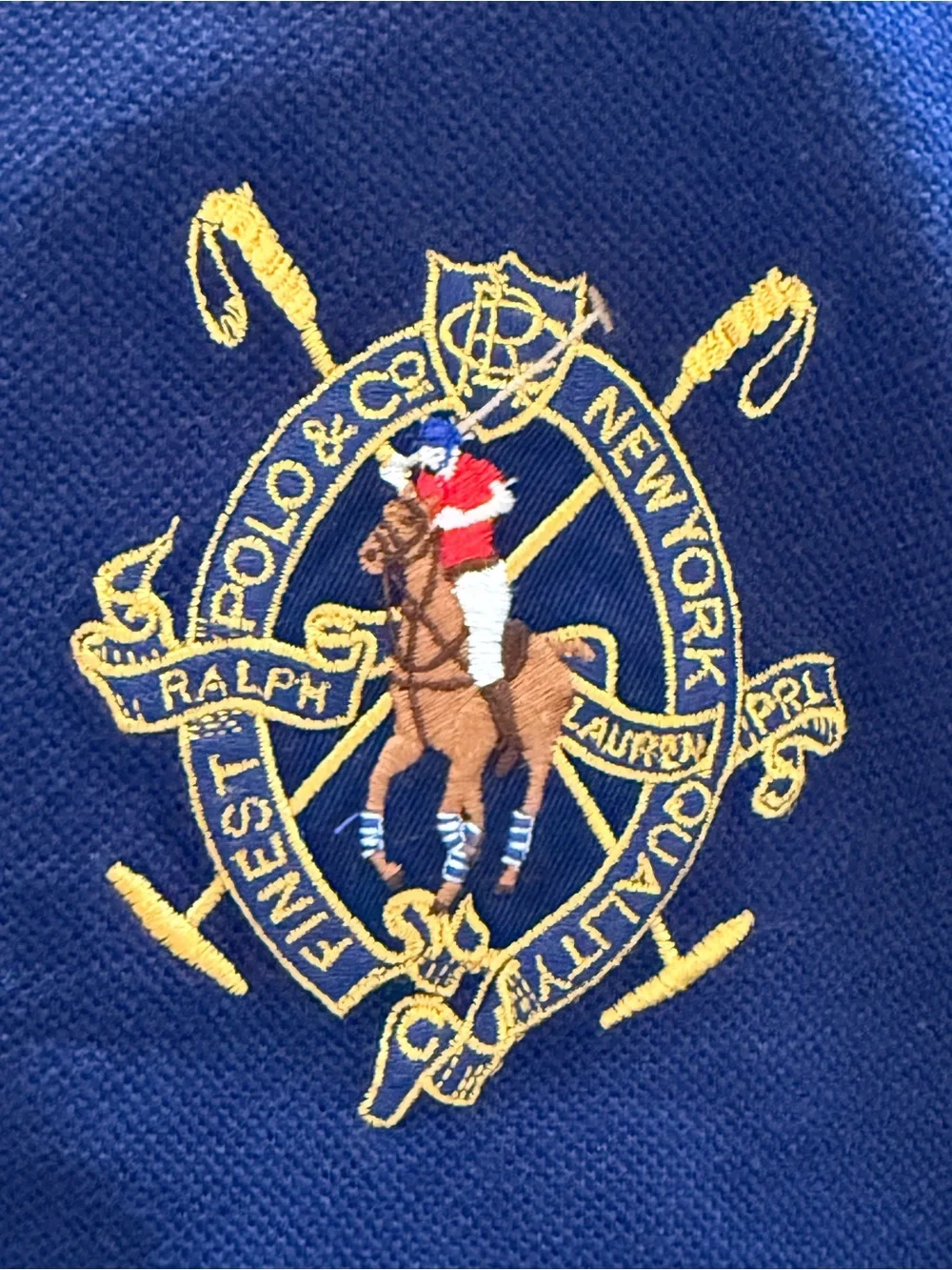 Polo Ralph Lauren Vintage Men's Bomber Sweater Jacket w/ Gold Crest Blue/Red, XL